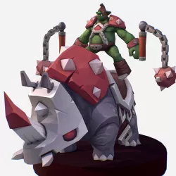 Handpaint Cartoon Goblin Rino Mount MMO Character