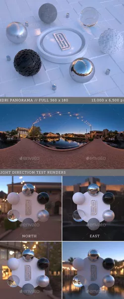 HDRI spherical sky panorama - 006 - Outdoor Plaza at Dusk