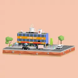 Low Poly Corner Coffee Shop