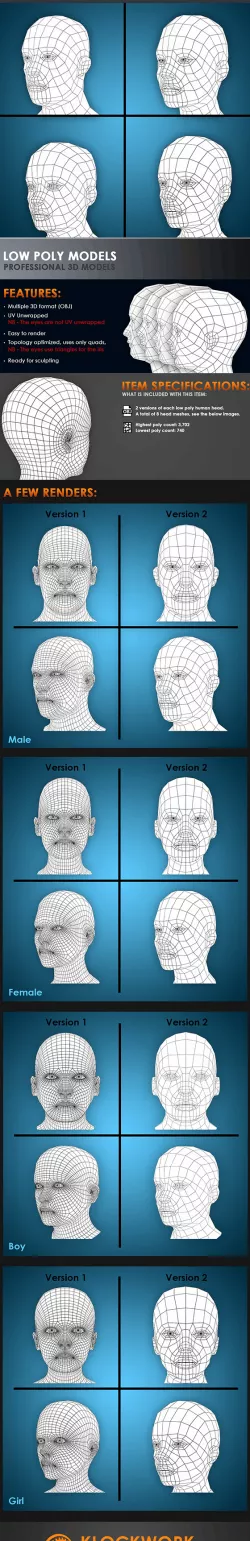low poly human heads