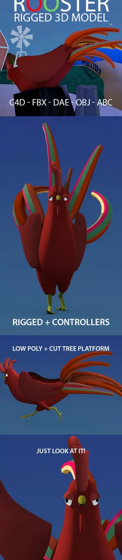 Rooster Rigged 3D Model