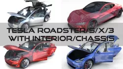 Tesla Roadster Model S X 3 with interiors and chassis