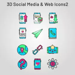 3D Social Media and Web Icons Emoticons 2