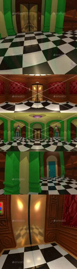 Cartoon Hallway and Elevator HDRI