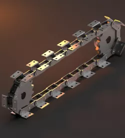 DOUBLE PITCH CONVEYOR CHAIN WITH ATTACHMENTS