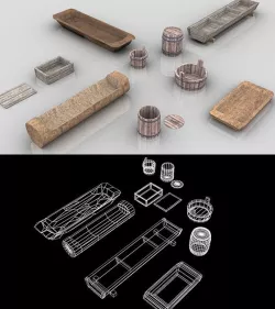 Set of 9 Medieval Village Wooden Outdoor Stuff