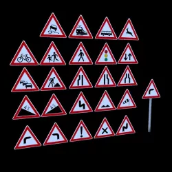 3D model German Warning Traffic  Road Sign Pack Low-poly  3D model