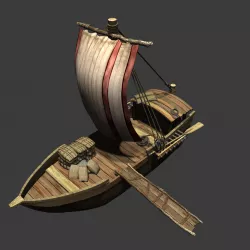 ancient asian wooden boat Low-poly  3D model