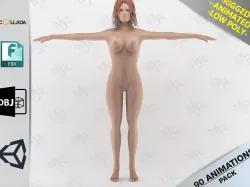 Naked Girl1 Animations Pack Low-poly  3D model