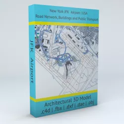 New York JFK Airport Roads Buildings and Public Transport Lines 3D model