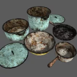 Utensil Dishes Dirt Kitchen Set Low-poly  3D model