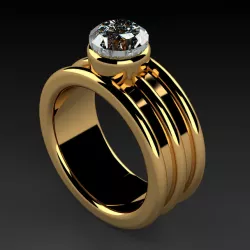 Anel de  ouro usinado e diamante