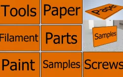 Signs organization Tools, Filament, Paint, Paper, Parts, Samples, Screws
