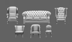 Furniture seating set modern and vintage 3D model
