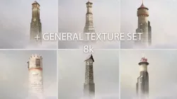 Medieval DRAGON Towers with general texture set 8k Low-poly 3D model