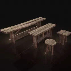 Next Gen AAA Village Benches and Stools Pack Low-poly 3D model