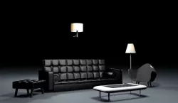 Room interior furniture items sofa chair and table with lights 3D model