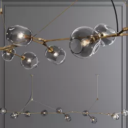 10-globe Branching Bubble Brushed Brass and Gray Glass 3D model