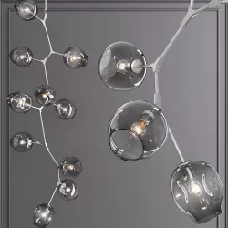 10-globe Branching Bubble Satin Nickel and Gray Glass 3D model