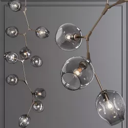 10-globe Branching Bubble Vintage Brass and Gray Glass 3D model