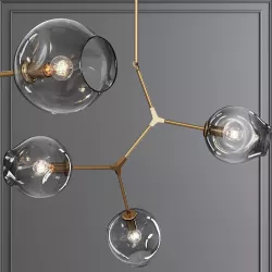 3-globe Branching Bubble Brushed Brass and Gray Glass 3D model