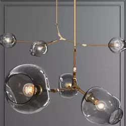 3-globe Branching Bubble Brushed Brass and Gray Glass 3D model