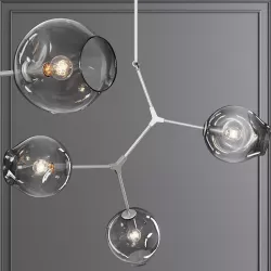 3-globe Branching Bubble Satin Nickel and Gray Glass 3D model