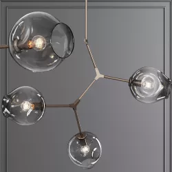 3-globe Branching Bubble Vintage Brass and Gray Glass 3D model