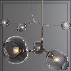 3-globe Branching Bubble Vintage Brass and Gray Glass 3D model