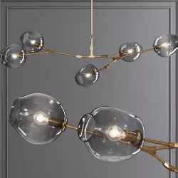 5-globe Branching Bubble Brushed Brass and Gray Glass 3D model