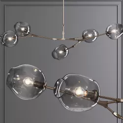 5-globe Branching Bubble Vintage Brass and Gray Glass 3D model