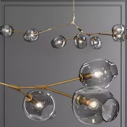 7-globe Branching Bubble Brushed Brass and Gray Glass 3D model