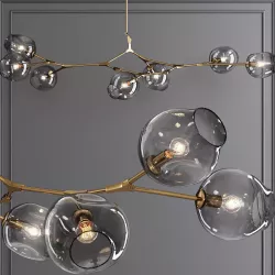 7-globe Branching Bubble Brushed Brass and Gray Glass 3D model
