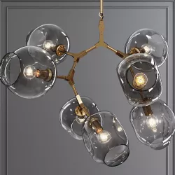 7-globe Branching Bubble Brushed Brass and Gray Glass 3D model