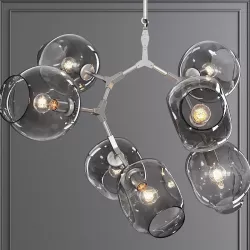 7-globe Branching Bubble Satin Nickel and Gray Glass 3D model