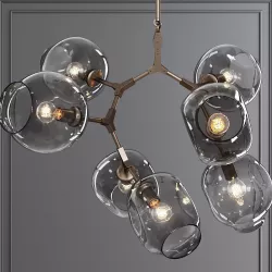 7-globe Branching Bubble Vintage Brass and Gray Glass 3D model