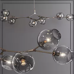 7-globe Branching Bubble Vintage Brass and Gray Glass 3D model