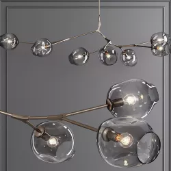 7-globe Branching Bubble Vintage Brass and Gray Glass 3D model