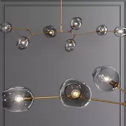 8-globe Branching Bubble Brushed Brass and Gray Glass 3D model
