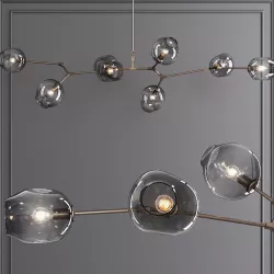 8-globe Branching Bubble Vintage Brass and Gray Glass 3D model