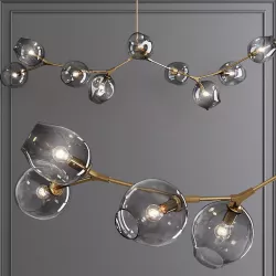 9-globe Branching Bubble Brushed Brass and Gray Glass 3D model