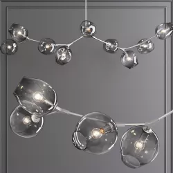 9-globe Branching Bubble Satin Nickel and Gray Glass 3D model