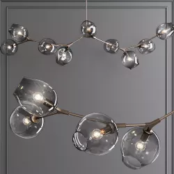 9-globe Branching Bubble Vintage Brass and Gray Glass 3D model
