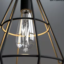 Cage lamp with vintage bulb 3D model
