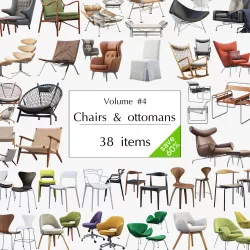 Chairs and ottomans set 38 items 3D model