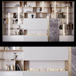 Decorative wall fireplase with decor 3D model
