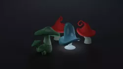 Fabulous mushrooms Low-poly 3D model