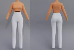 female outfit - Turtleneck croptop  and pants 3D model