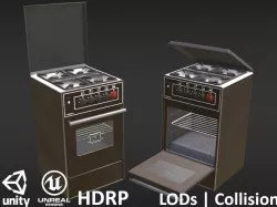 Game-ready Retro Brown Gas Oven Low-poly 3D model