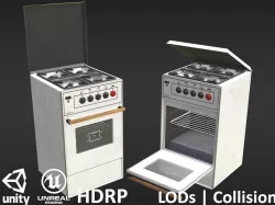 Game-ready Retro White Gas Oven Low-poly 3D model